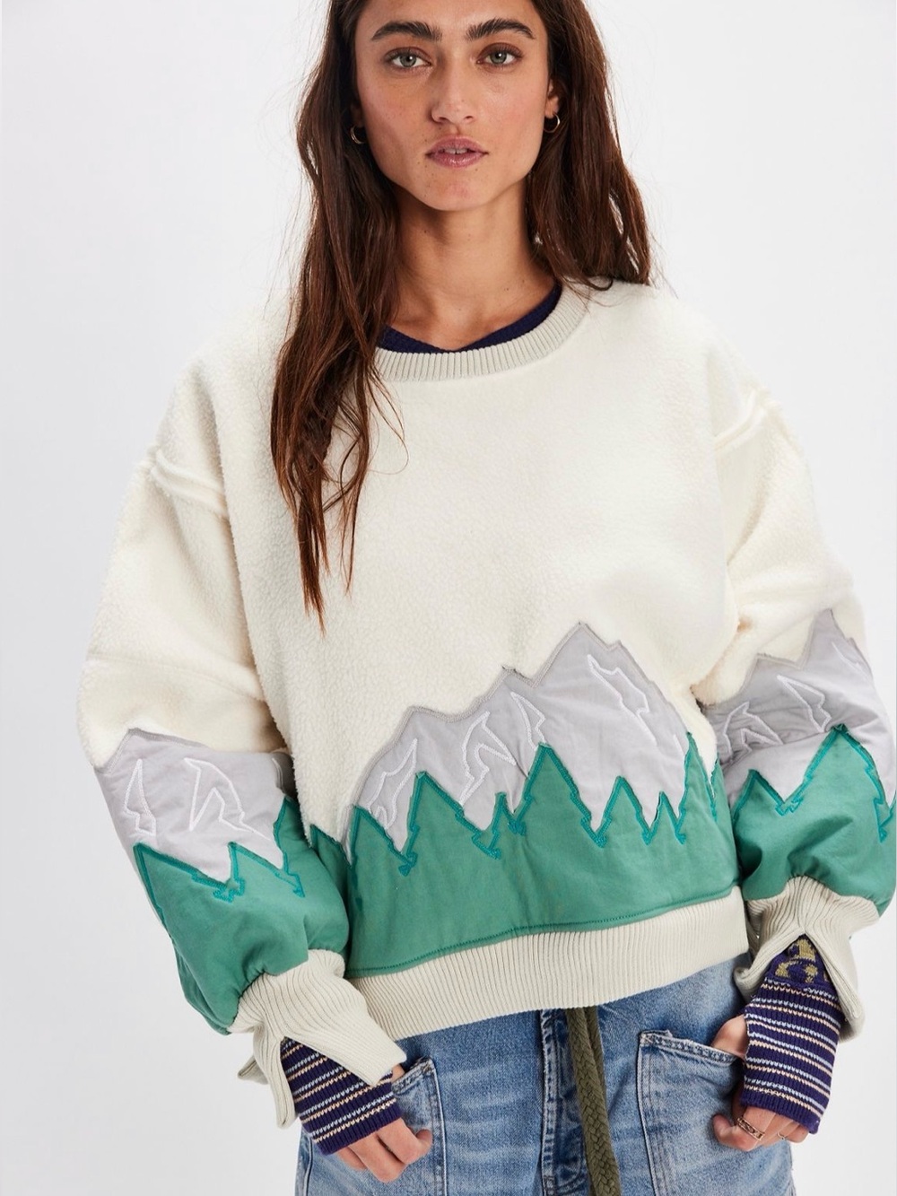 NWT Free People X Tricia Fix Cozy Camden Mountain Scene Sweatshirt